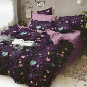 Lenjerie pat dublu, Ralex Pucioasa,  Finet, 6 piese, Mov, inimioare