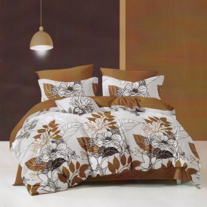 Lenjerie pat dublu, Ralex Pucioasa,  Finet, 6 piese, Bej-Maro, flori