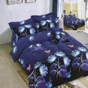 Lenjerie pat dublu, Ralex Pucioasa,  Finet, 6 piese, Albastru, flori