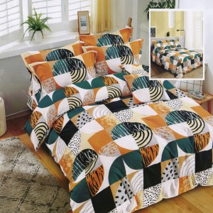 Lenjerie pat dublu, Ralex Pucioasa, Bumbac Finet, 6 piese, Alb-Portocaliu, forme geometrice Lenjerie pat dublu, Ralex Pucioasa, Bumbac Finet, 6 piese, Alb-Portocaliu, forme geometrice