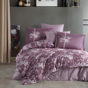 Lenjerie de pat matrimonial, 4 piese, Bumbac 100% Satin Deluxe MONICA V1