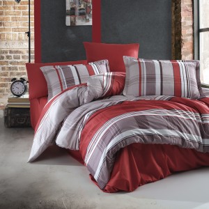 Lenjerie de pat matrimonial, 4 piese, Bumbac 100% Satin Deluxe PALOMAR V1