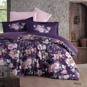 Lenjerie de pat matrimonial, 4 piese, Bumbac 100% Satin Deluxe PERA