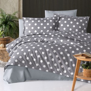Lenjerie de pat dublu, 4 piese, Bumbac 100% Ranforce, Ralex Pucioasa, buline, alb , gri