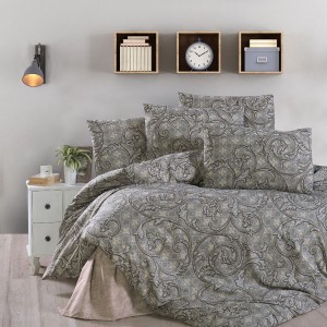 Lenjerie de pat dublu, 4 piese, Bumbac 100% Ranforce, Ralex Pucioasa, model clasic , gri