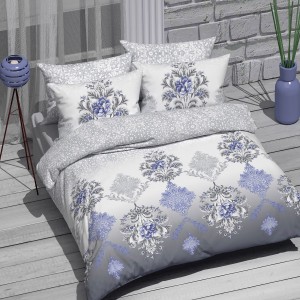 Lenjerie de pat dublu, 4 piese, Bumbac 100% Ranforce, Ralex Pucioasa, model elegant , alb, gri , albastru 