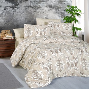 Lenjerie de pat dublu, 4 piese, Bumbac 100% Ranforce, Ralex Pucioasa, model elegant, bej 