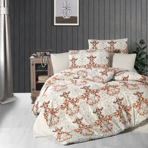 Lenjerie de pat dublu, 4 piese, Bumbac 100% Ranforce, Ralex Pucioasa, model clasic, bej, maro