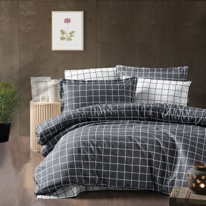 Lenjerie de pat dublu, 4 piese, Bumbac 100% Ranforce, Ralex Pucioasa, model clasic, gri, alb 