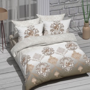 Lenjerie de pat dublu, 4 piese, Bumbac 100% Ranforce, Ralex Pucioasa, model elegant, bej