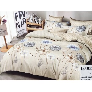 Lenjerie pat dublu, Ralex Pucioasa,  Finet, 6 piese, Bej, flori