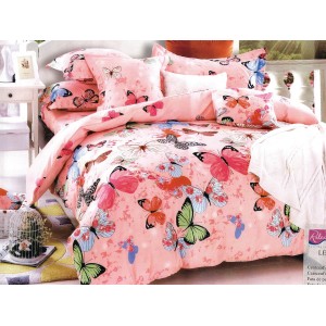 Lenjerie pat dublu, Ralex Pucioasa, Finet, 6 piese, Roz, fluturi Lenjerie pat dublu, Ralex Pucioasa, Finet, 6 piese, Roz, fluturi