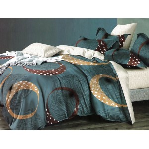 Lenjerie pat dublu, Ralex Pucioasa,  Finet, 6 piese, Gri-Crem, cercuri