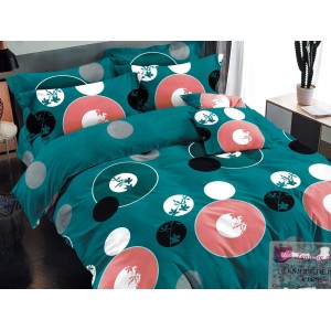 Lenjerie pat dublu, Ralex Pucioasa,  Finet, 6 piese, Verde, cercuri, buline, frunze