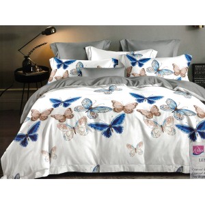 Lenjerie pat dublu, Ralex Pucioasa, Bumbac Finet, 6 piese, Alb-Gri, fluturi