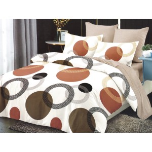 Lenjerie pat dublu, Ralex Pucioasa,  Finet, 6 piese, Crem-Bej, cercuri, buline