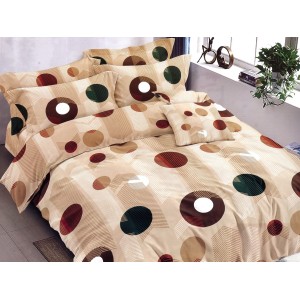 Lenjerie pat dublu, Ralex Pucioasa,  Finet, 6 piese, Bej, buline, cercuri