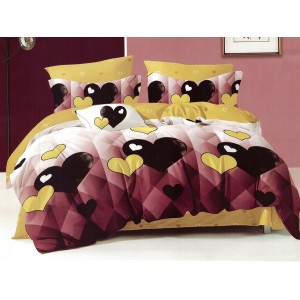 Lenjerie pat dublu, Ralex Pucioasa, Finet, 6 piese, Galben-Visiniu, inimioare Lenjerie pat dublu, Ralex Pucioasa, Finet, 6 piese, Galben-Visiniu, inimioare