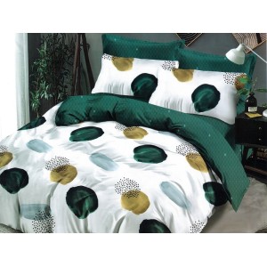 Lenjerie pat dublu, Ralex Pucioasa,  Finet, 6 piese, cu elastic, Alb, buline