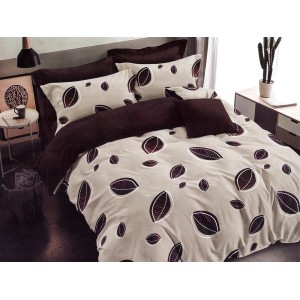 Lenjerie pat dublu, Ralex Pucioasa,  Finet, 6 piese, cu elastic, Bej, flori