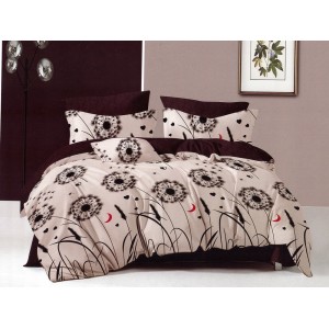 Lenjerie pat dublu, Ralex Pucioasa,  Finet, 6 piese, cu elastic, Bej-Maro, papadii