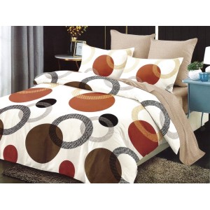 Lenjerie pat dublu, Ralex Pucioasa,  Finet, 6 piese, cu elastic, Bej, cercuri, buline