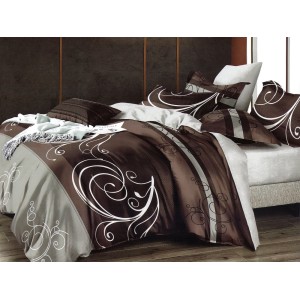 Lenjerie pat dublu, Ralex Pucioasa,  Finet, 6 piese, cu elastic, Gri-Maro, model elegant