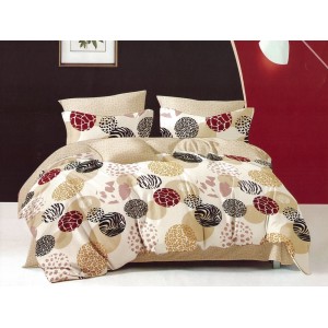 Lenjerie pat dublu, Ralex Pucioasa,  Finet, 6 piese, cu elastic, Bej, buline