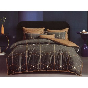 Lenjerie pat dublu, Ralex Pucioasa,  Finet, 6 piese, cu elastic, Gri-Maro, model clasic