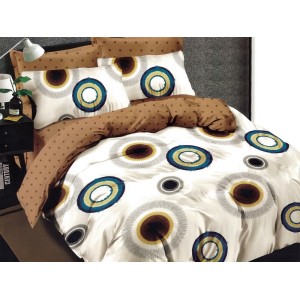 Lenjerie pat dublu, Ralex Pucioasa,  Finet, 6 piese, cu elastic, Alb-Maro, cercuri