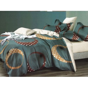 Lenjerie pat dublu, Ralex Pucioasa,  Finet, 6 piese, cu elastic, Verde-Bej, cercuri