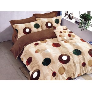 Lenjerie pat dublu, Ralex Pucioasa,  Finet, 6 piese, cu elastic, Bej, cercuri