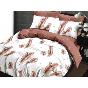 Lenjerie pat dublu, Ralex Pucioasa,  Finet, 6 piese, cu elastic, Alb-Bej, pene