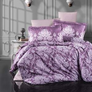 Lenjerie de pat matrimonial, 4 piese, Bumbac 100% Satin Deluxe VEROKA V2