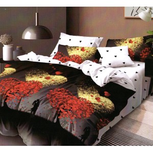 Lenjerie pat dublu, Pucioasa Romania, 4 piese, Bumbac Satinat Superior ELV15