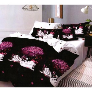 Lenjerie pat dublu, Pucioasa Romania, 4 piese, Bumbac Satinat Superior ELV9