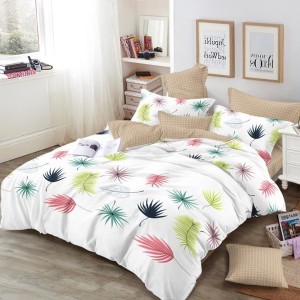 Lenjerie pat dublu, Ralex Pucioasa, Bumbac Finet, 6 piese, Alb-Bej, frunze Lenjerie pat dublu, Ralex Pucioasa, Bumbac Finet, 6 piese, Alb-Bej, frunze