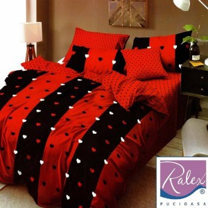 Lenjerie pat dublu, Ralex Pucioasa,  Finet, 6 piese, Rosu-Negru, inimioare