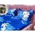 Lenjerie pat dublu, 4 piese, IMPRIMEU 3D Multiplicat Multiplicat, Microfibra, Albastru, flori [6]