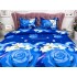 Lenjerie pat dublu, 4 piese, IMPRIMEU 3D Multiplicat Multiplicat, Microfibra, Albastru, flori [3]