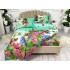 Lenjerie pat dublu, 4 piese, IMPRIMEU 3D Multiplicat, Microfibra, Bleu, flori, pisici [9]
