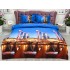 Lenjerie pat dublu, 4 piese, IMPRIMEU 3D Multiplicat, Microfibra, Albastru, oras [2]