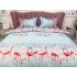 Lenjerie pat dublu, 4 piese, IMPRIMEU 3D Multiplicat, Microfibra, Bleu, flamingo [3]