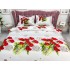 Lenjerie pat dublu, 4 piese, IMPRIMEU 3D Multiplicat, Microfibra, Rosu, trandafiri [3]