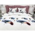 Lenjerie pat dublu, 4 piese, IMPRIMEU 3D Multiplicat, Microfibra, Gri, pasari [3]