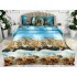 Lenjerie pat dublu, 4 piese, IMPRIMEU 3D Multiplicat, Microfibra, Bleu, leoparzi [2]