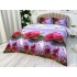 Lenjerie pat dublu, 4 piese, IMPRIMEU 3D Multiplicat, Microfibra, Rosu, trandafiri [9]