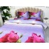 Lenjerie pat dublu, 4 piese, IMPRIMEU 3D Multiplicat, Microfibra, Rosu, trandafiri [7]