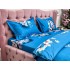 Lenjerie pat dublu, 4 piese, IMPRIMEU 3D Multiplicat, Microfibra, Albastru, flori de cires [5]