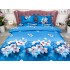 Lenjerie pat dublu, 4 piese, IMPRIMEU 3D Multiplicat, Microfibra, Albastru, flori de cires [3]